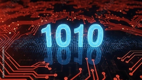 Fototapeta Binary code 1010 on a circuit board with red connections