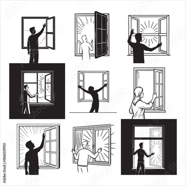 Obraz Black Vector Person Window Opportunity Scene
