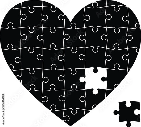 Fototapeta Heart-shaped puzzle with missing piece Vector