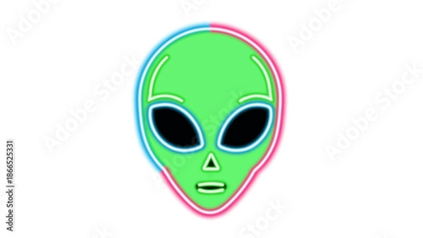 Obraz Glowing Neon Alien Head Icon, Extraterrestrial Face, Sci-Fi Concept