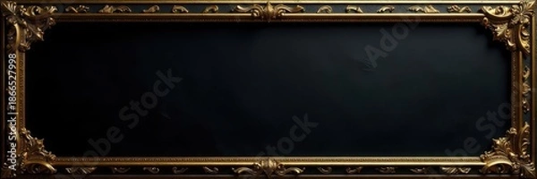 Obraz Intricate gold frame, textured black backdrop , shadow, rococo