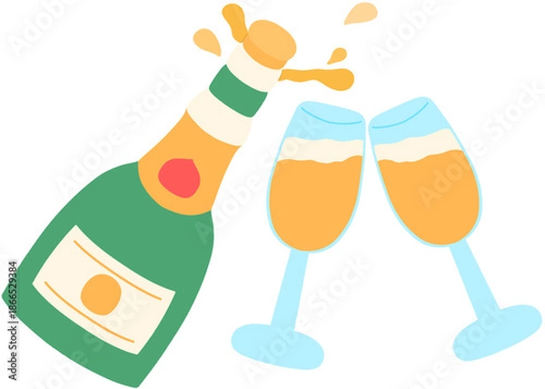 Obraz 새해 연말 신년 신정 새해파티 신년회 망년회 신년파티 이벤트 행사 기념일 축제 모임 샴페인 와인 와인잔 샴페인잔 탄산 술 알코올 맥주 양주 축하 데코 일러스트