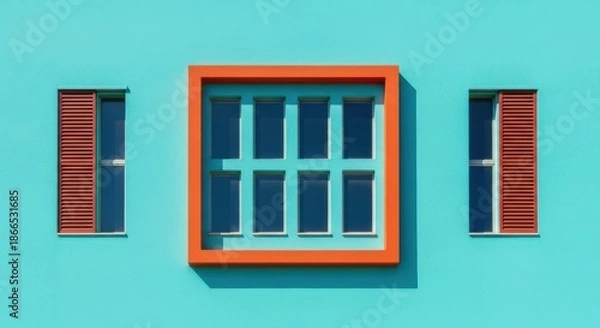 Obraz Three windows on a turquoise wall