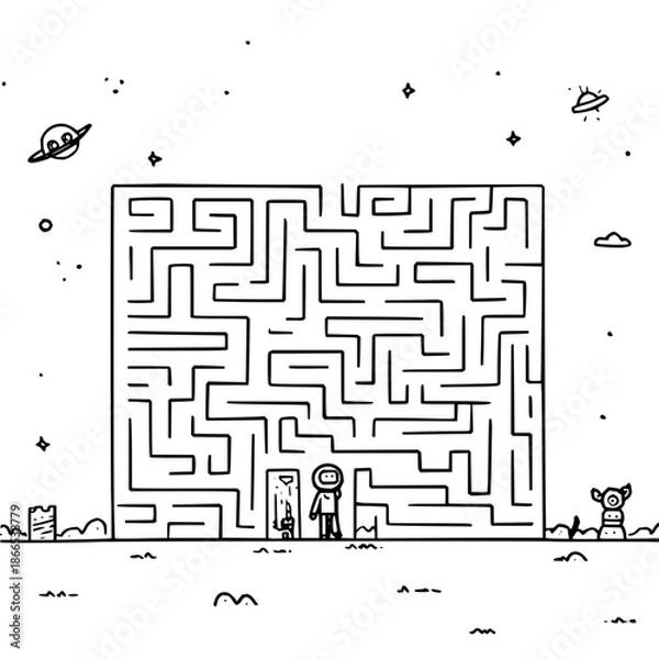 Obraz Boy Solving Space Maze with Dog