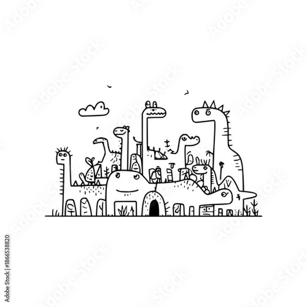 Obraz Dinosaurs Playing in Cityscape