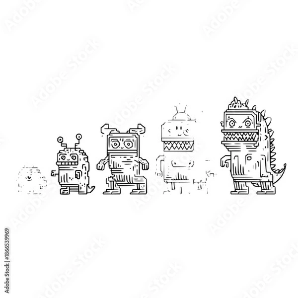 Obraz Robots Standing in Line on White Background