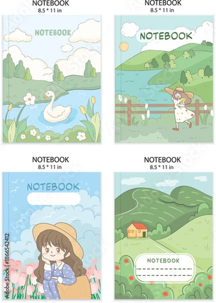 Obraz Cute Pastel Landscape Notebook Covers