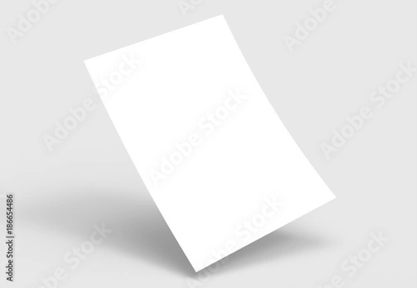 Obraz A4 format empty paper note template. White sheet  paper mock up. 3D illustrating.