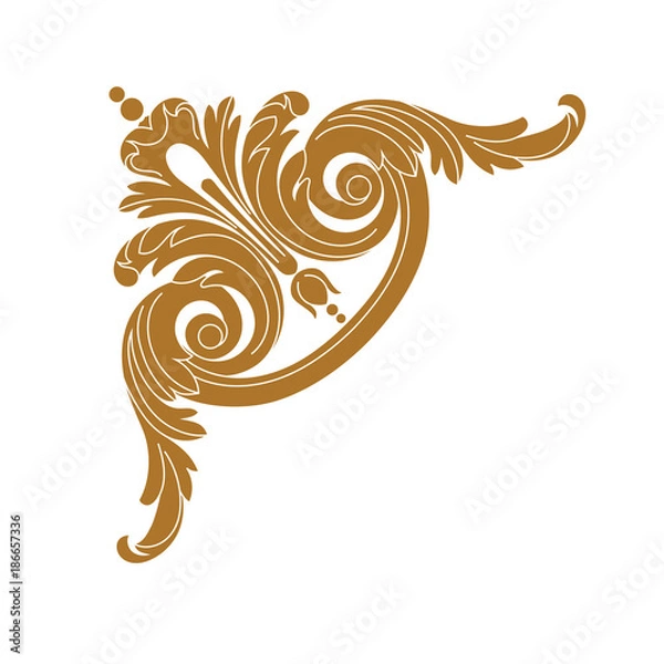 Fototapeta Golden vintage baroque ornament, corner. Retro pattern antique style acanthus. Decorative design element filigree calligraphy vector. - stock vector