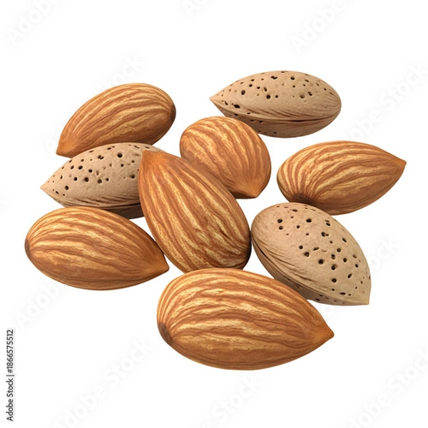 Obraz Raw Almonds Scattered on White Background