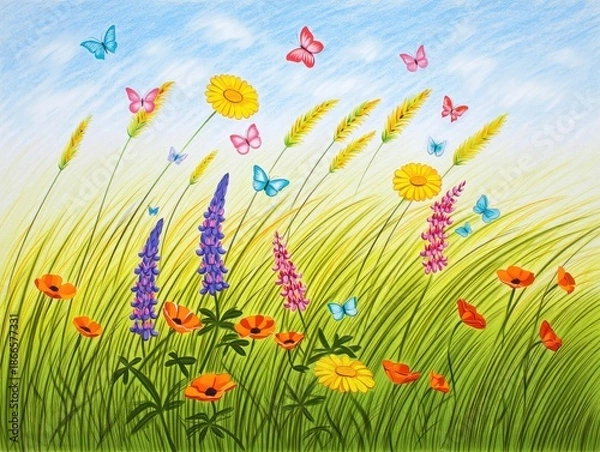 Obraz Wildflower Meadow Illustration