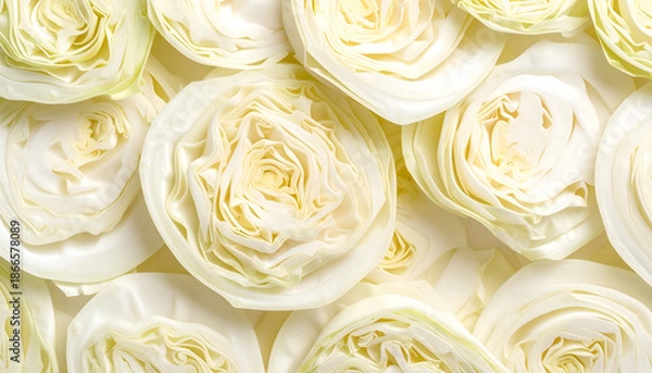 Fototapeta Fresh white cabbage slices background texture pattern