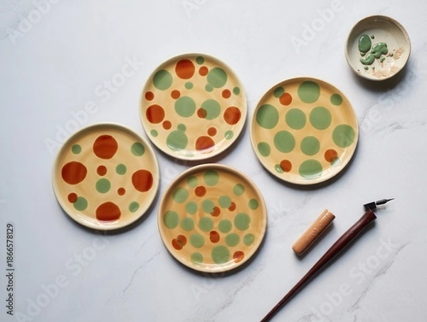 Obraz Handmade Polka Dot Ceramic Plates