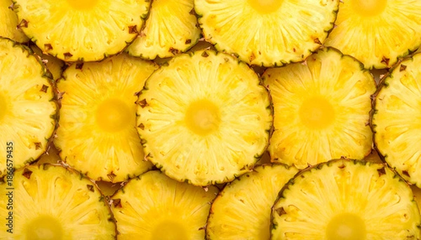 Fototapeta Fresh yellow pineapple slices background texture pattern
