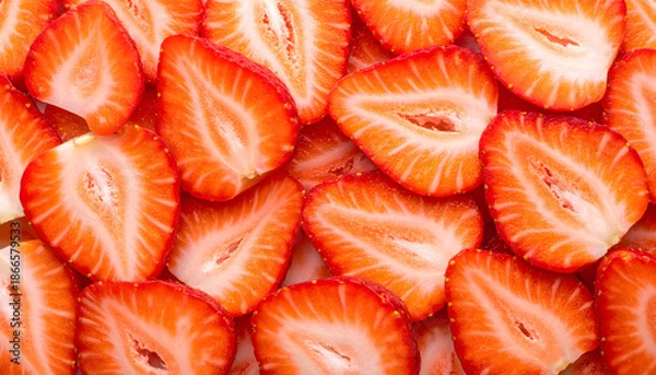 Fototapeta Fresh red strawberry slices background texture pattern