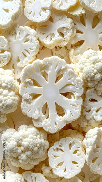 Fototapeta Fresh white cauliflower slices background texture pattern