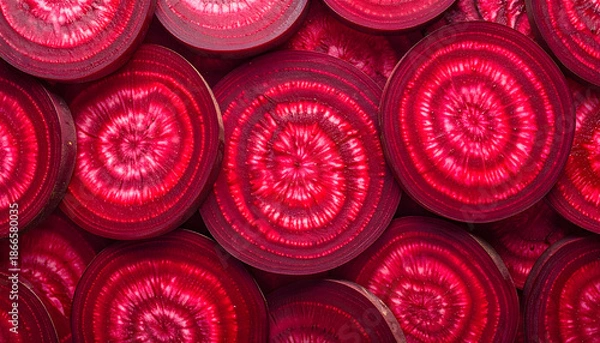 Fototapeta Fresh red beetroot slices background texture pattern