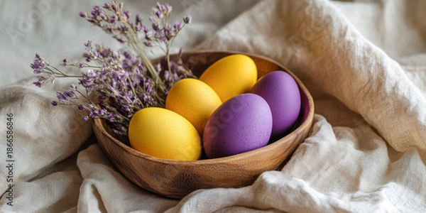 Obraz Eco Friendly Colored Easter Eggs On Linen