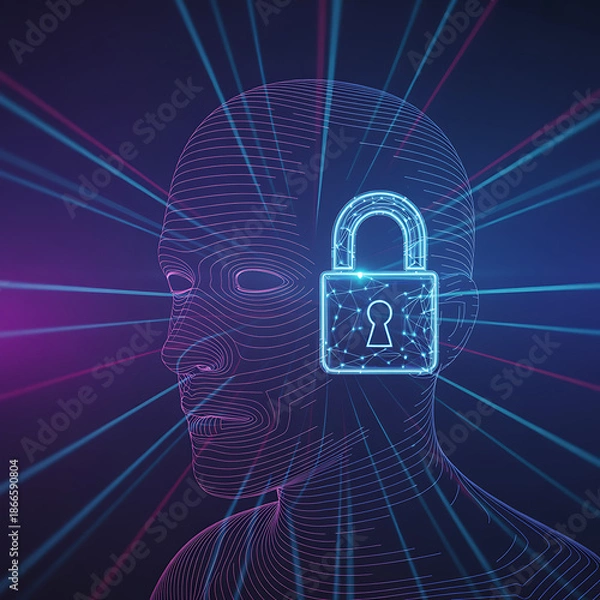 Obraz Futuristic Face Scan with Data Protection Lock