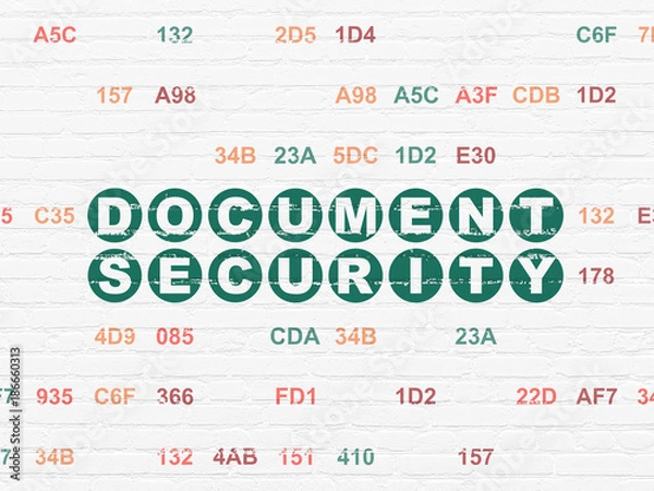 Fototapeta Security concept: Painted green text Document Security on White Brick wall background with Hexadecimal Code