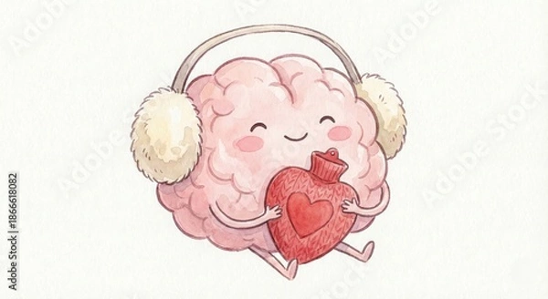 Obraz Cute Brain Character Hugging Heart