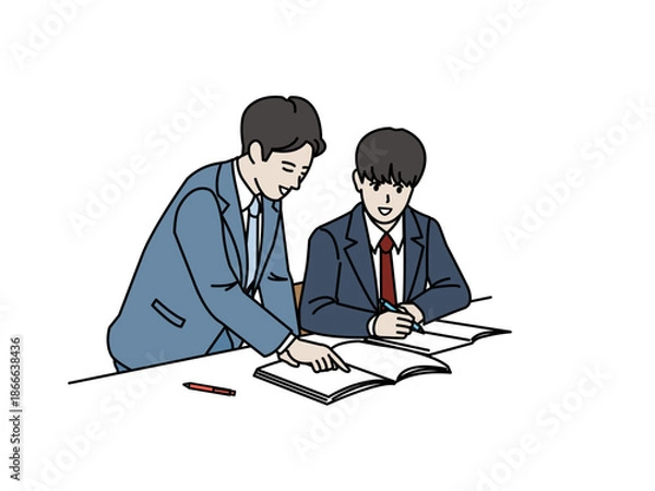 Obraz 塾講師の授業を受ける男子生徒のイラスト
