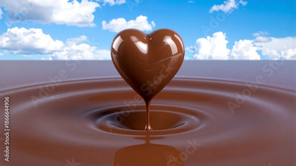 Obraz チョコレートの海から出てきたハートのチョコレート