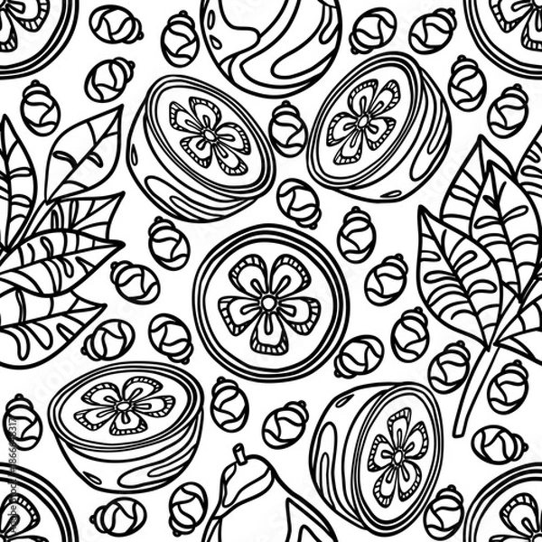 Fototapeta Guava plant doodle seamless floral pattern vector illustration 