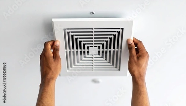 Obraz Person Installing Air Vent on Ceiling