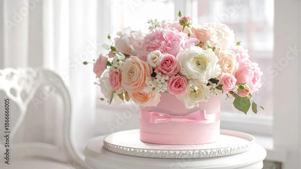 Obraz ペールピンクのばらのボックスアレンジメント