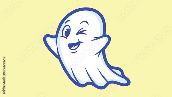 Obraz Cartoon Ghost with Winking Eye and Playful Expression.