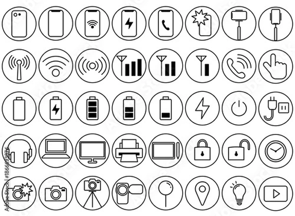 Fototapeta スマートフォンやカメラのデジタルアイコン集