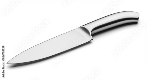 Fototapeta 白い背景で光を反射し輝くステンレス製包丁 鋭い刃と洗練された持ち手が料理の腕前を引き立てる. AI Generated