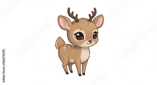 Fototapeta 白い背景に大きな瞳が愛らしい可愛い子鹿のイラスト優しく繊細なタッチで描かれた子供向け素材. AI Generated