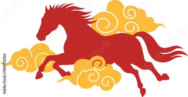 Obraz Red Horse Golden Clouds