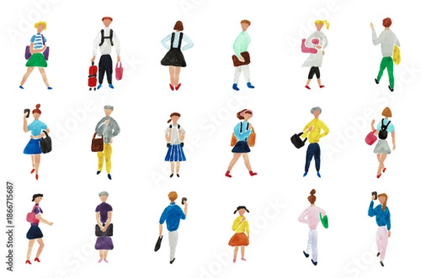 Obraz 手描き水彩イラスト　さまざまな人々のライフスタイル