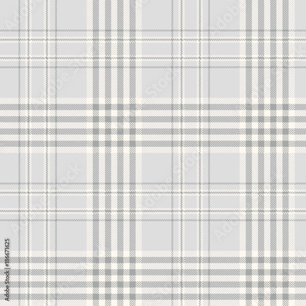 Fototapeta Plaid check pattern in pale grey, slate grey and off-white ivory. Seamless fabric texture print.