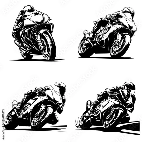 Obraz High-Speed Motorcycle Racing Action Set