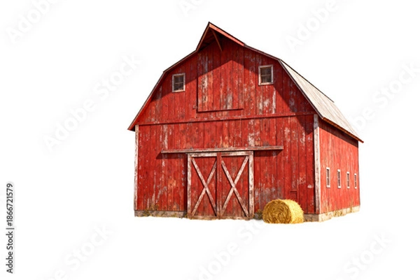 Obraz Red Weathered Barn with Hay Bale