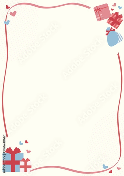 Obraz ブルーとピンクのプレゼントとリボンで囲ったフレーム素材　縦