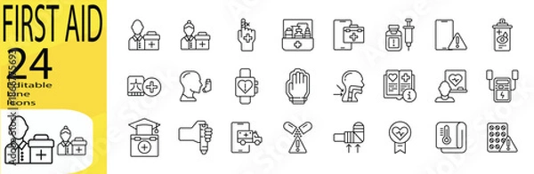Obraz First Aid icon set. Editable stroke.