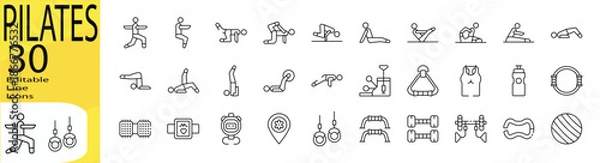 Fototapeta Pilates icon set. Editable stroke.