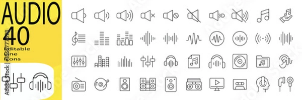 Obraz Audio icon set. Editable stroke.