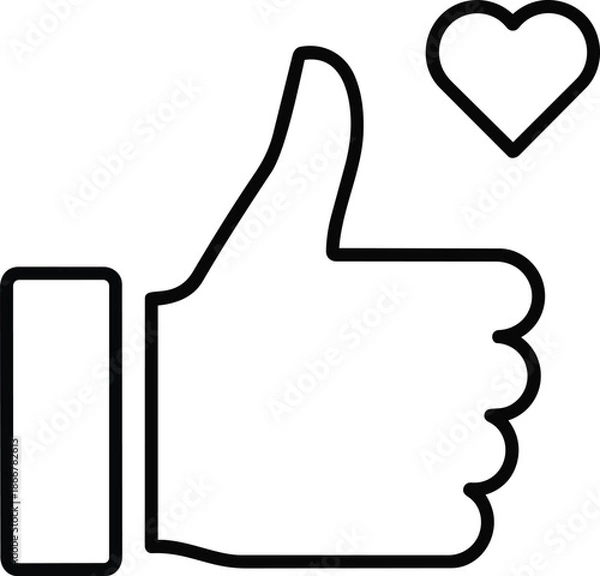 Obraz Thumbs Up Like Icon with Heart Symbol.