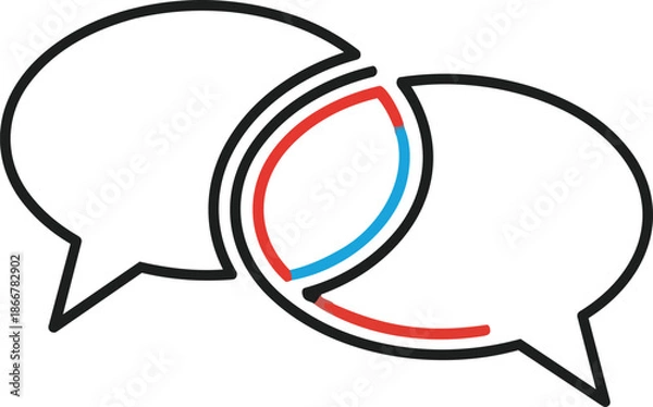 Obraz Two Intersecting Speech Bubbles with Colorful Lines.