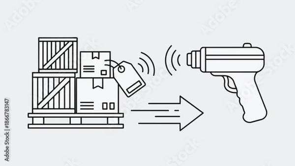 Obraz Warehouse inventory management with barcode scanner and boxes.
