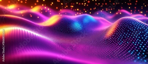 Obraz Abstract neon wave data flow, digital landscape