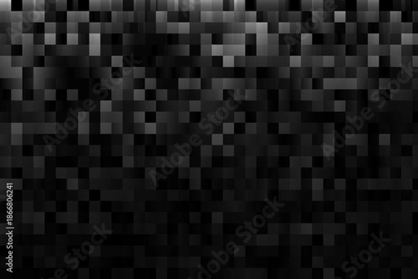 Obraz グラデーションの効果もある黒と灰の色でペイントした正方形のタイルのようなモザイクの柄の模様でデザインした幾何学的な背景、壁紙、テクスチャ