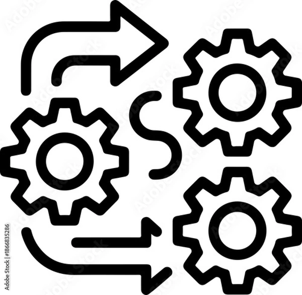 Obraz Gear icons with arrows, symbolizing process, workflow and teamwork