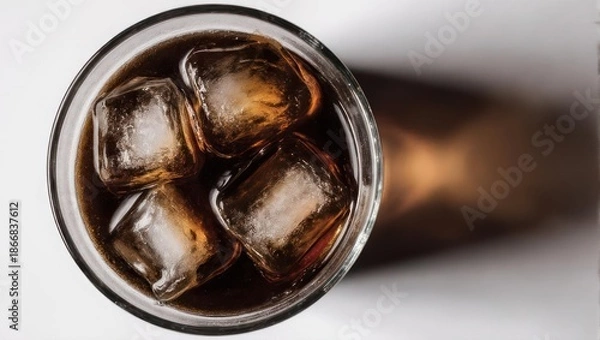 Obraz Refreshing Cola with Ice Cubes - A Top-Down View.